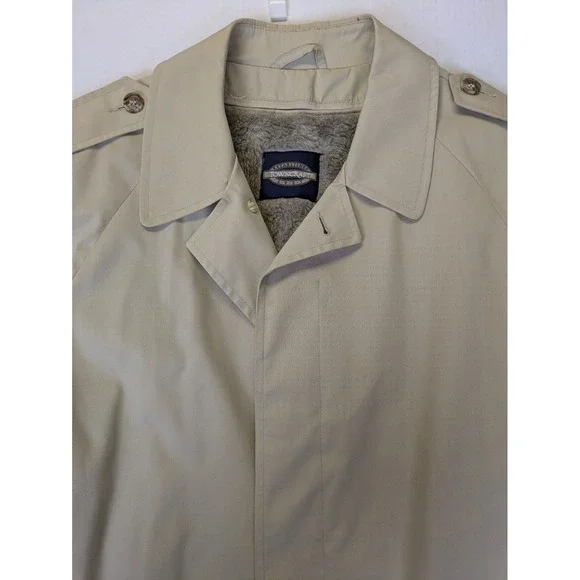 Towncraft Trench Coat Mens Large 44 Reg Tan Zip Out Faux Fur Lining Vintage USA - Picture 7 of 12